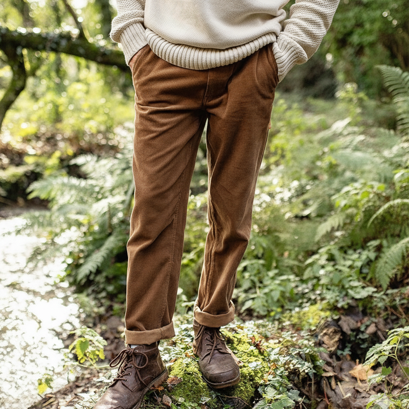 Men's Classic Elegant Brown Corduroy Straight Pants MTA1191J1U