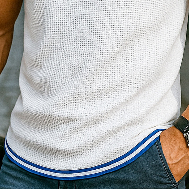 Men's Contrast Color Lace-Up Round Neck Short-Sleeved T-Shirt MTA1972E1X
