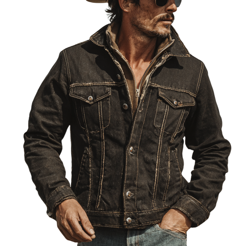 Men's Retro Western Style Lapel Denim Jacket MTA0542H7X
