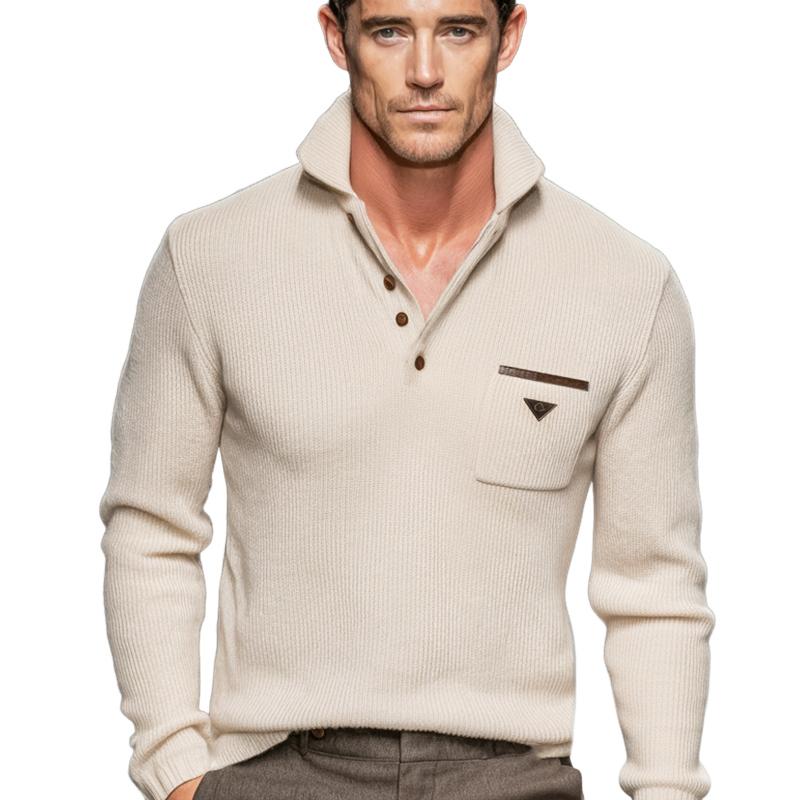 Men's Business Apricot Knitted Pullover Sweater MTA2236J5U