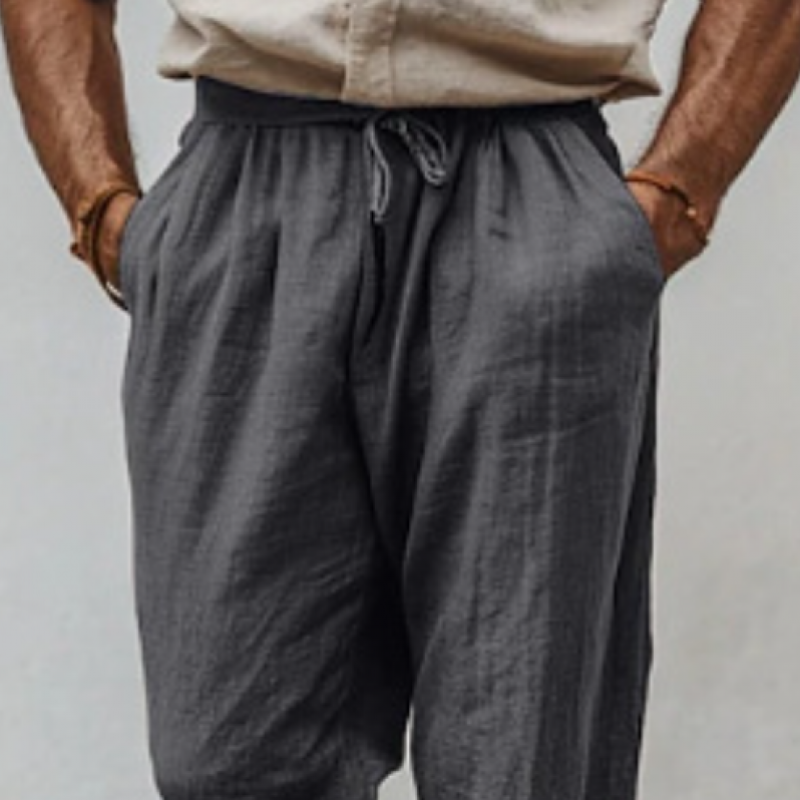 Men's Casual Linen Elastic Waist Loose Cuff Pants 11755573M