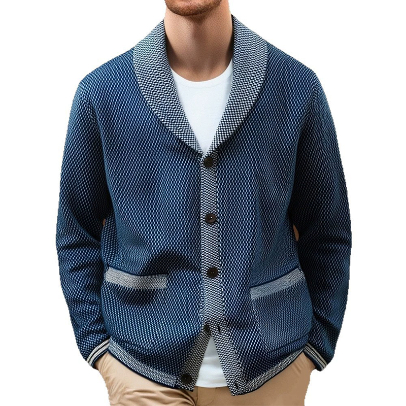 Men's Contrast Lapel Casual Knitted Cardigan MTA2527H7X