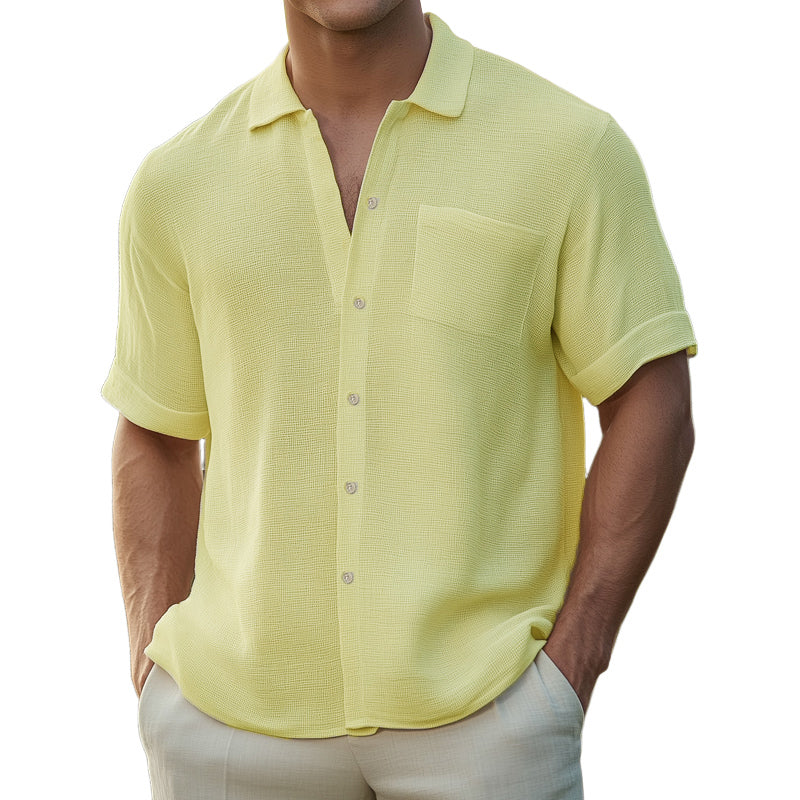Men's Basic Solid Color Textured Short Sleeve Shirt MTA0670E6U