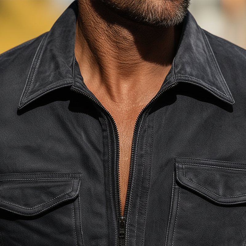 Men's Vintage Faux Suede Zip-up Thin Shirt MTA1003L0P