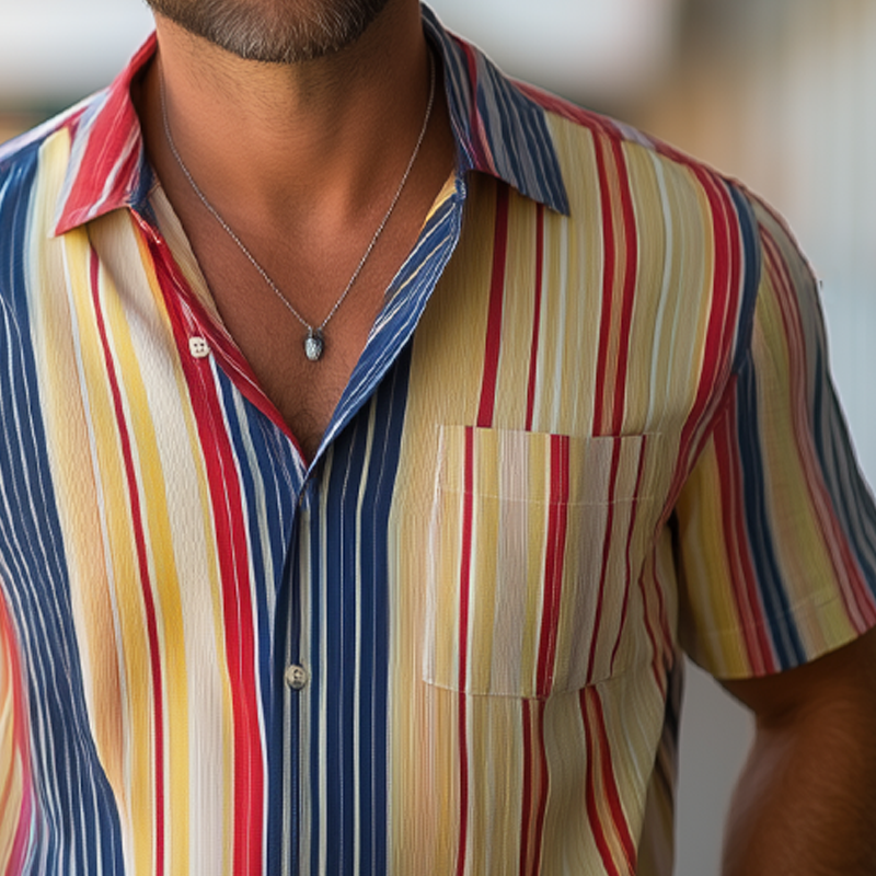 Men's Summer Classic Colorblock Striped Short Sleeve Shirt MTA2084F2U