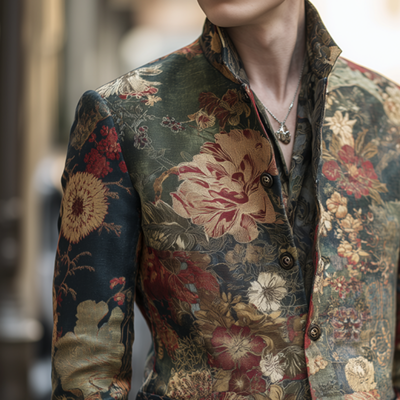 Men's Vintage Casual Floral Print Stand Collar Jacket  MTA0868H4TO