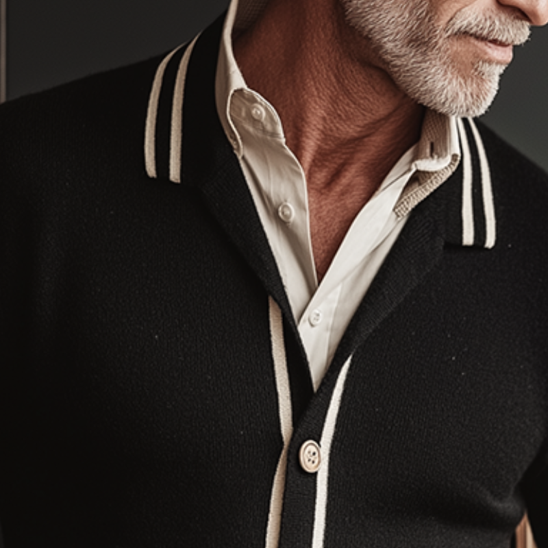 Men's Retro Casual Simple Knitted Lapel Long Sleeve Shirt MTA2371I2TO