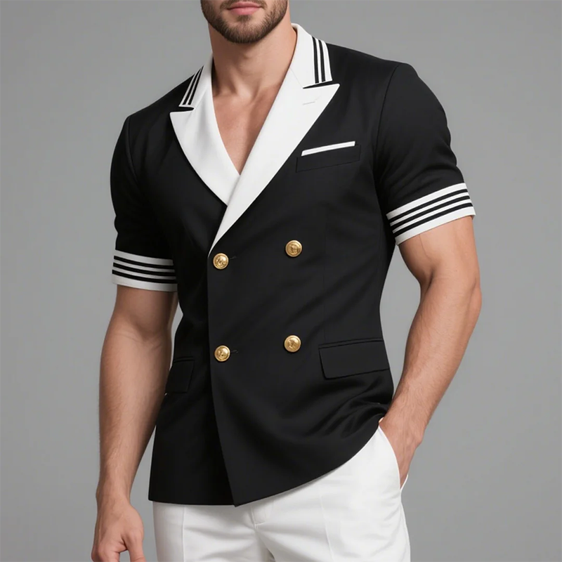 Men's Lapel Double Breasted Short Sleeve Blazer MTA0452G3Y