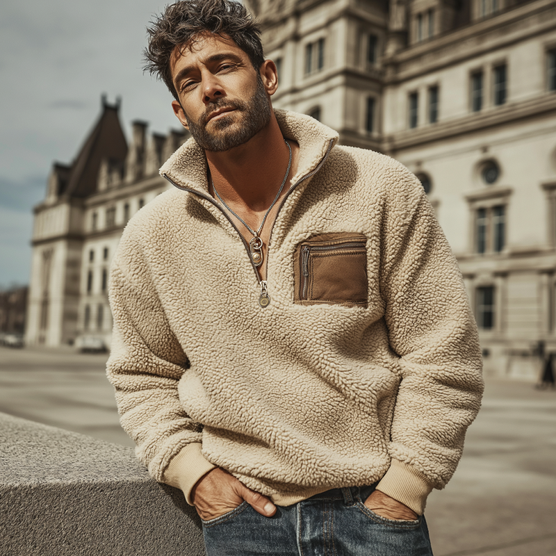 Men's Urban Style Warm Fleece Zip-up Stand-collar Sweatshirt MTA2052K5U