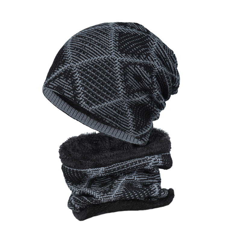 Men's Outdoor Plus Velvet Warm Knitted Hat and Scarf Two-piece Set 26212268F