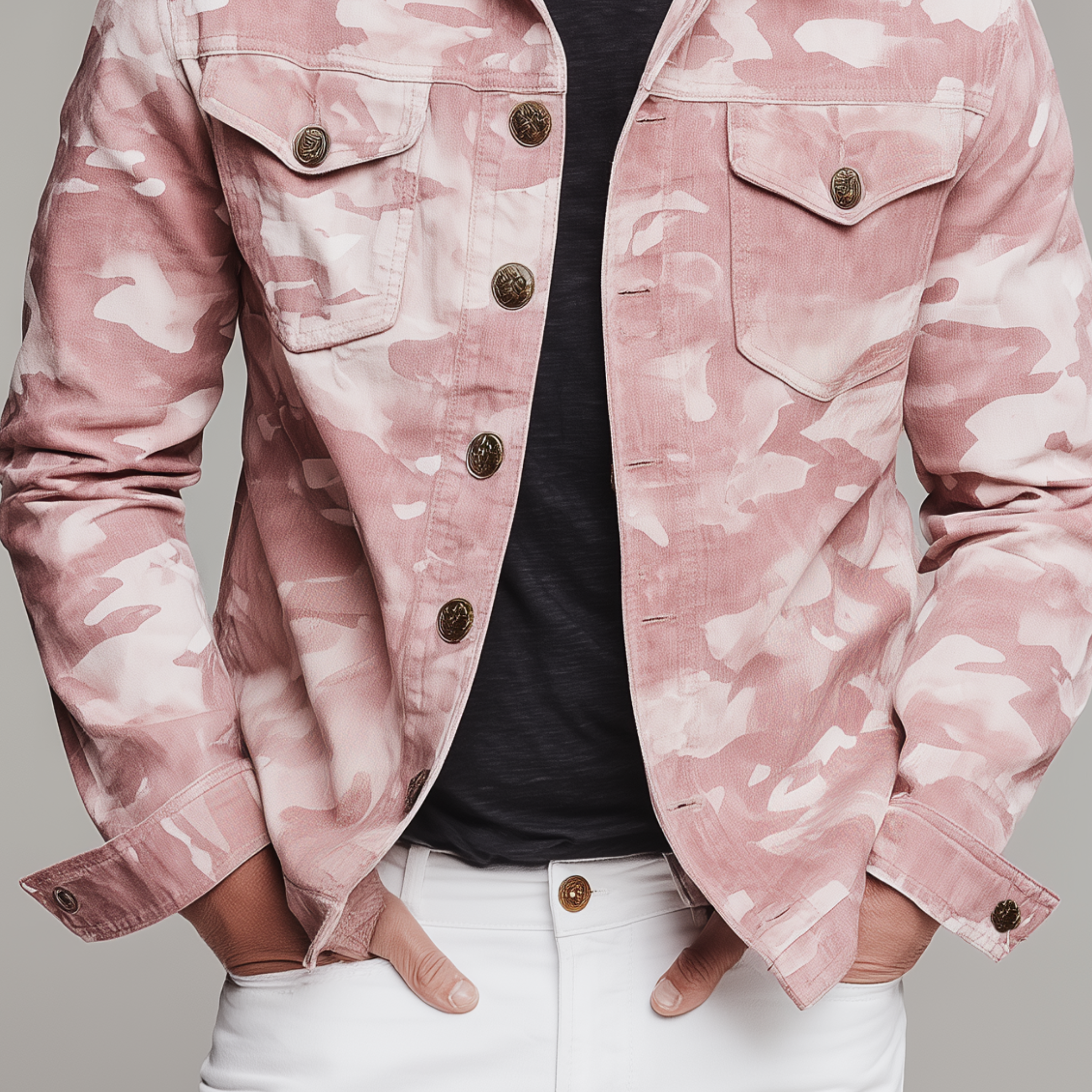 Men's Classic Casual Pink Camouflage Pattern Cotton Blend Lapel Jacket MTA2816H9K