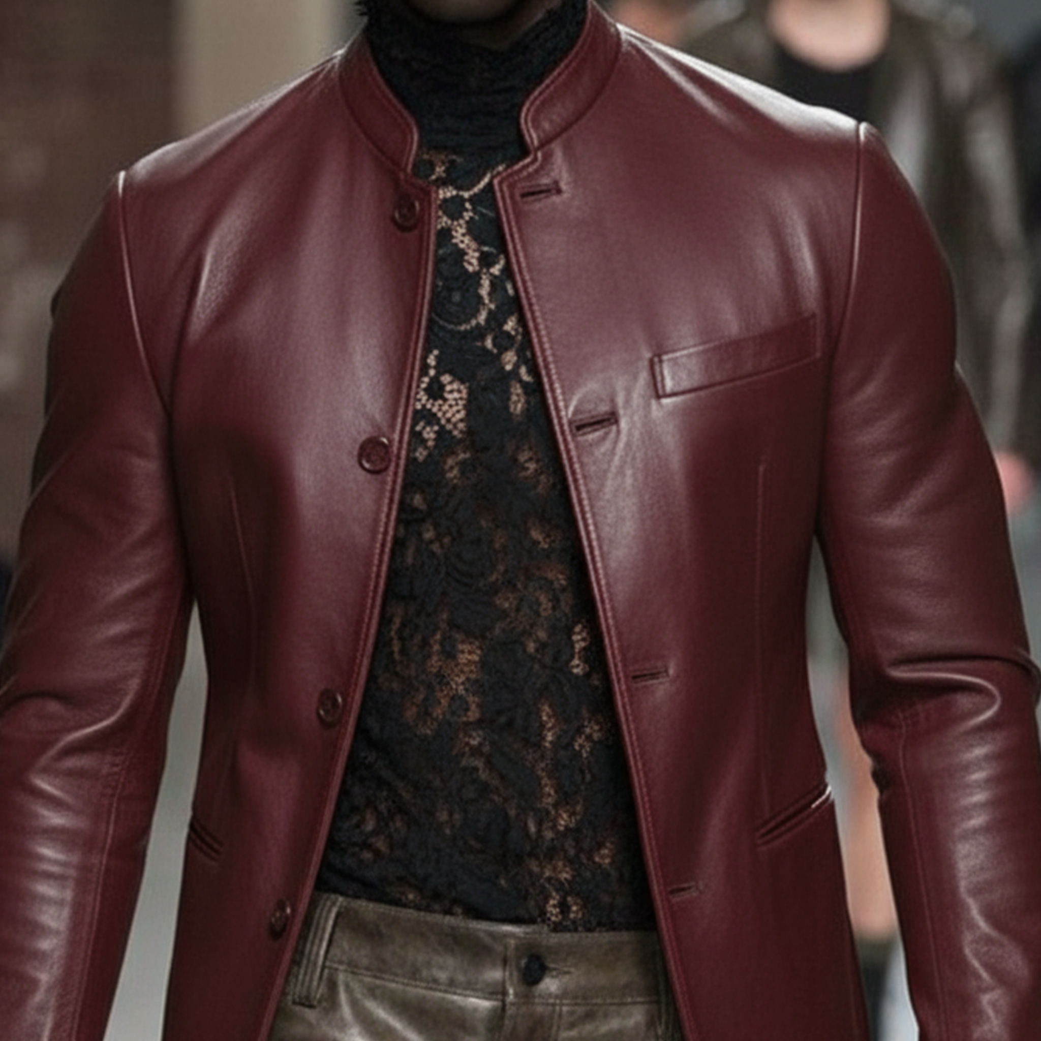 Men's Classic Retro Stand-collar PU Leather Slim-fit Jacket MTA0514L7K