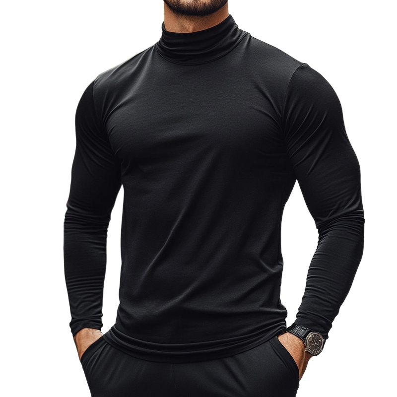 Men's Retro Casual Solid Color High Neck Long Sleeve T-Shirt 36339092TO