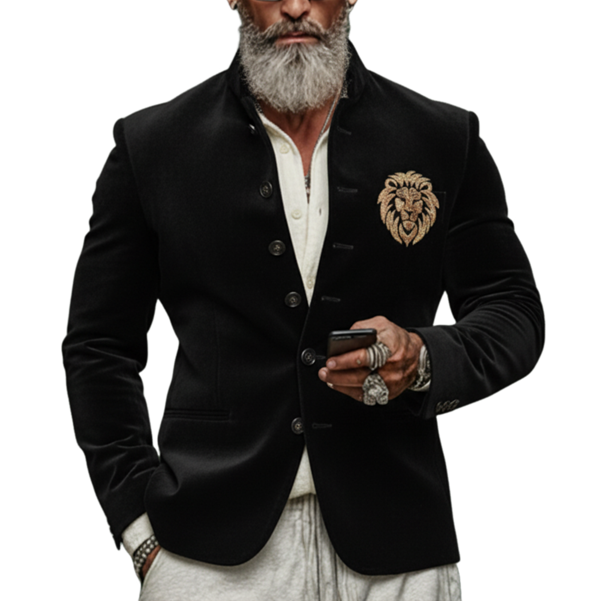 Men's Classic Retro Stand-up Collar Embroidered Slim-fit Single-breasted Jacket MTA1473K4K