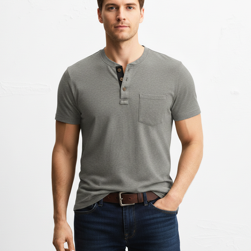 Men's Business Three-Button Henley Collar Short-Sleeve T-Shirt MTZ1276B6U