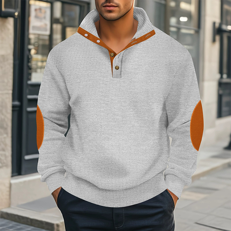 Men's Waffle Panel Contrast Color Stand Collar Pullover Sweatshirt MTA0457H2X
