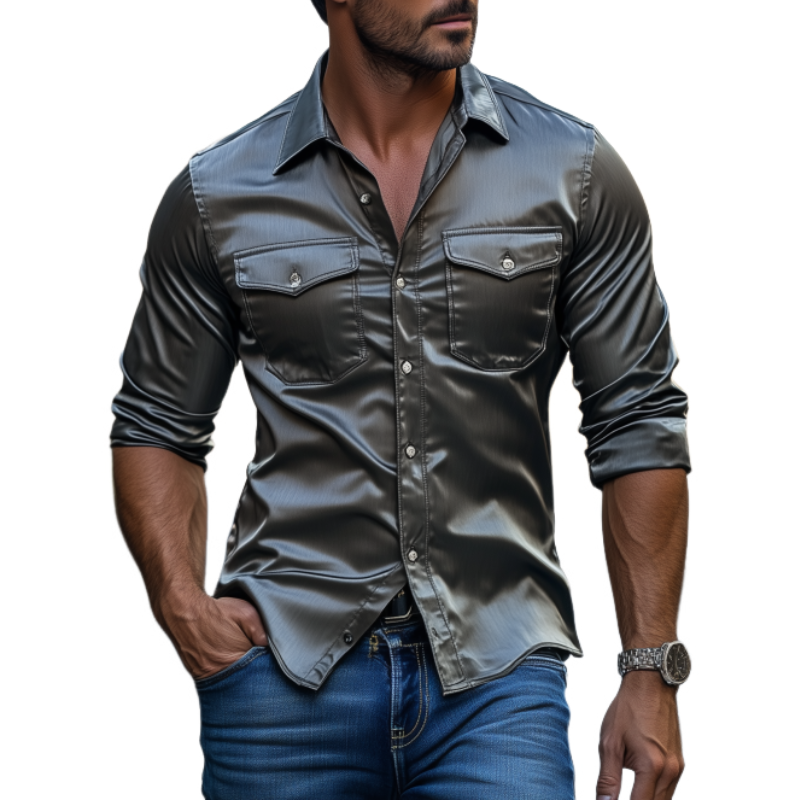 Men's Retro Fashion Casual Satin Shiny Fabric Long Sleeve Shirt 94477715K