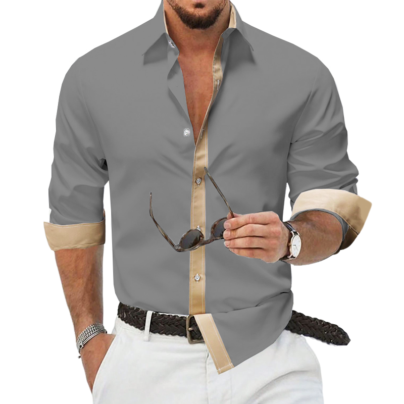 Men's Classic Business Colorblock Cotton Long Sleeve Shirt MTA2362G5U