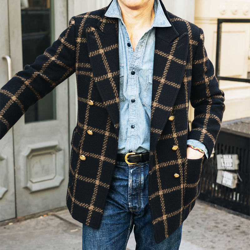 Men's Classic Vintage Plaid Double-breasted Short Coat MTA2987I2U