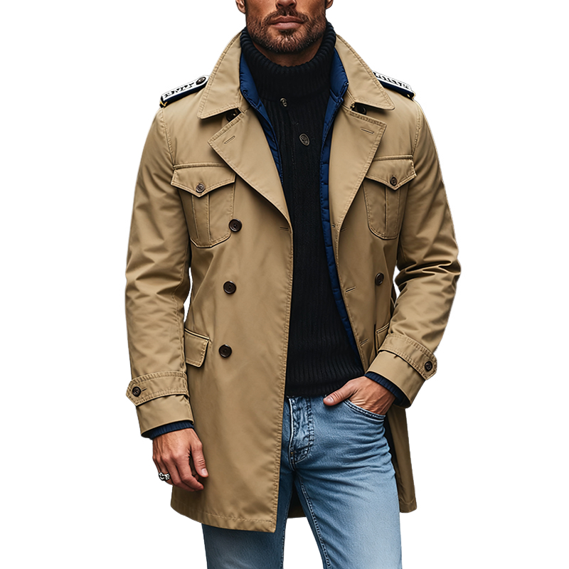 Men's Solid Color Casual Cotton Mid-length Trench Coat MTA1710J9X
