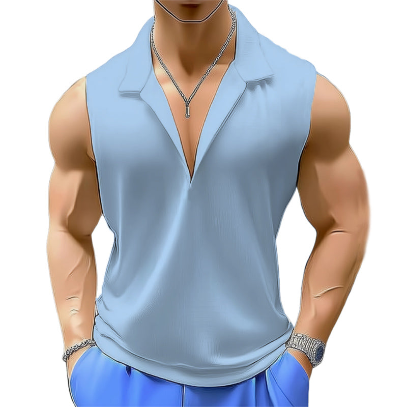 Men's Summer Basic Lapel Knitted Tank Top MTA0923E0U