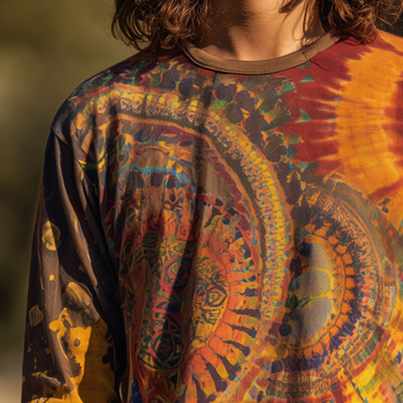 Men's Retro Casual Hippie Gradient Print Round Neck Long Sleeve T-shirt MTA0168H3TO