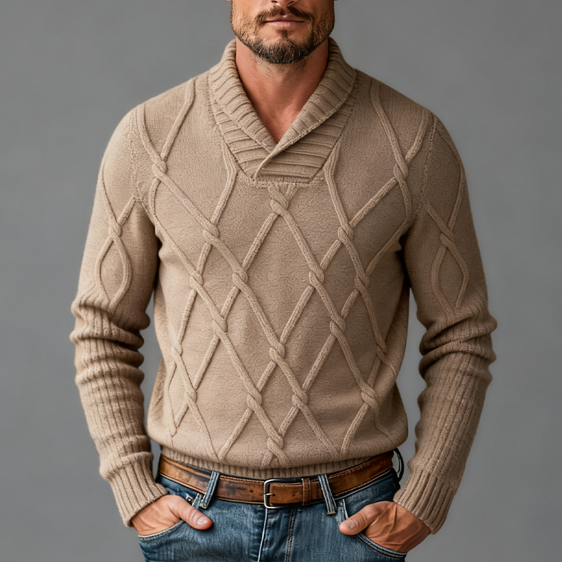 Men's Solid Color Diamond Check Turtleneck Knitted Sweater MTA2495J4X