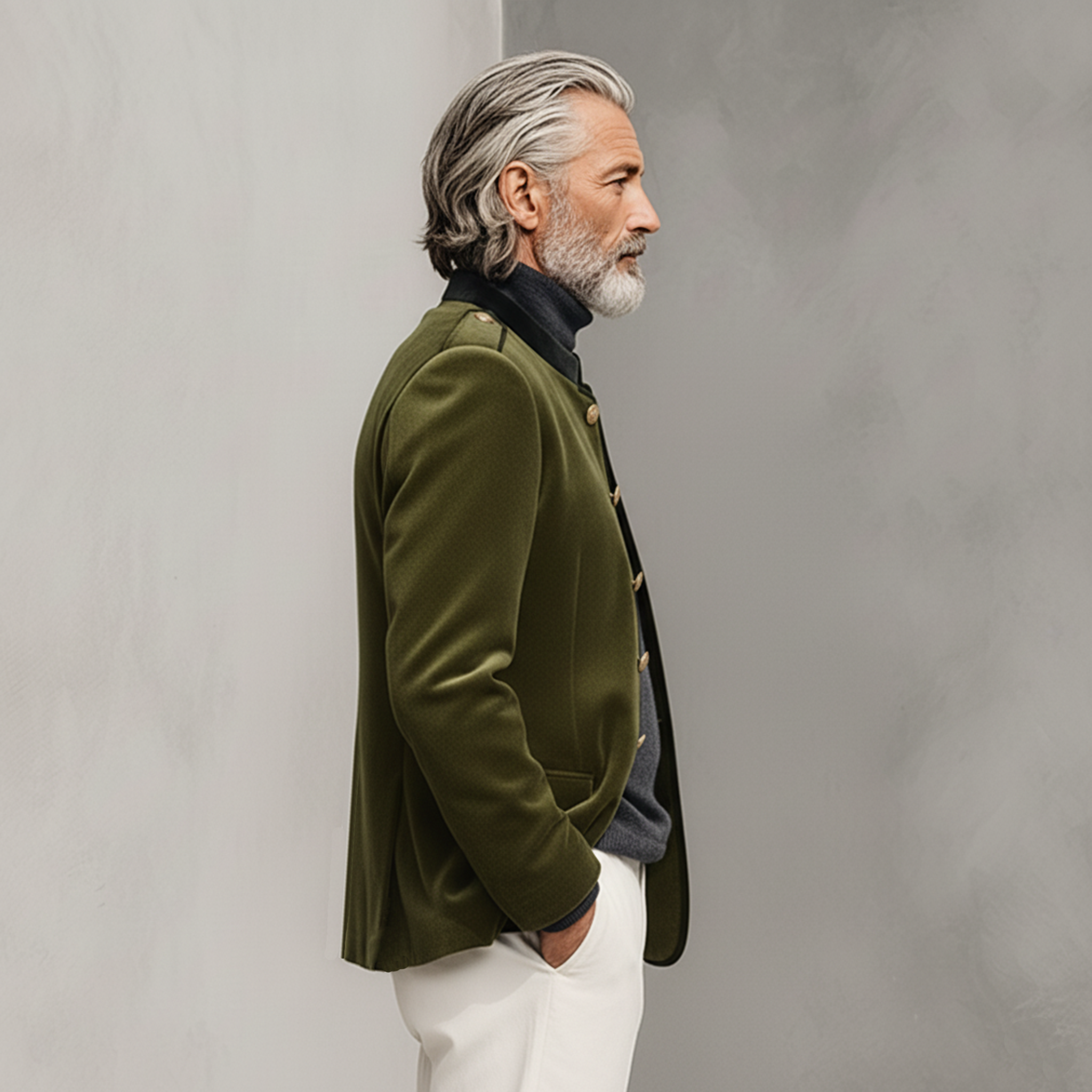 Men's Classic Retro Stand Collar Faux Velvet Slim Fit Jacket MTA1025K9K