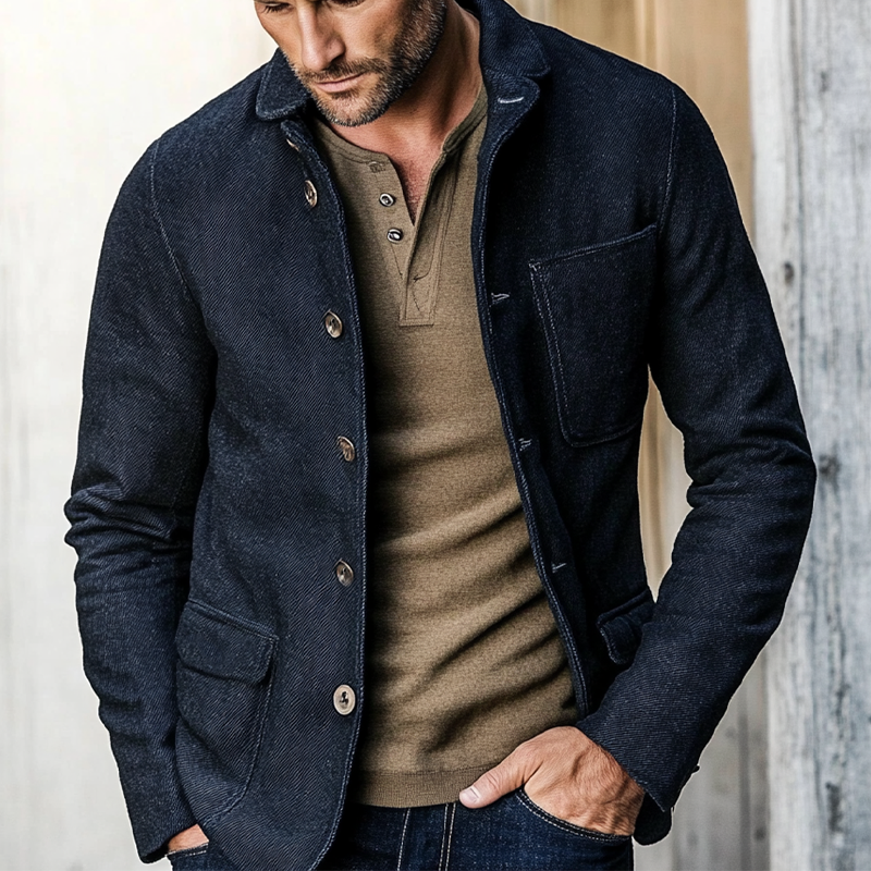 Men's Blended Lapel Single-breasted Twill Jacket MTA2264H5X