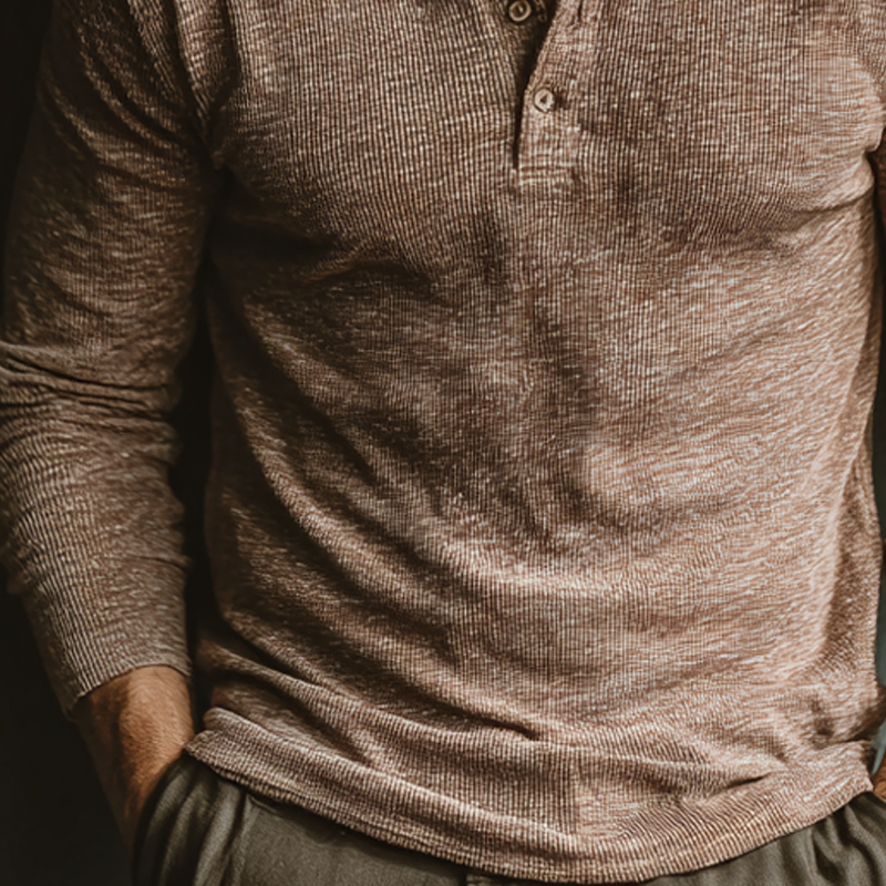 Men's Cotton Blend Long-sleeved Henley Collar Pullover T-shirt MTA2921J6X
