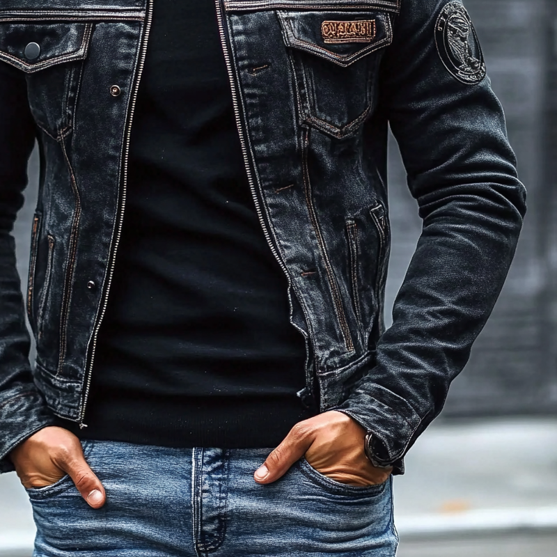 Men's Vintage Washed Baseball Collar Slim Fit Denim Jacket MTA1993H5X