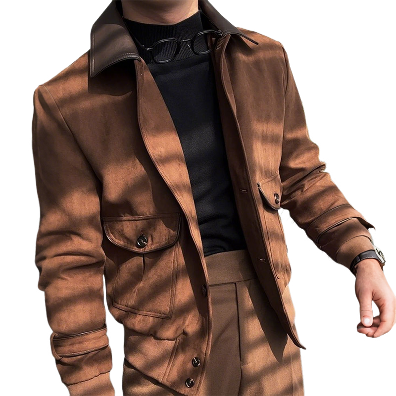 Men's Vintage Casual Suede Stitching Button Lapel Jacket MTA1054I9TO
