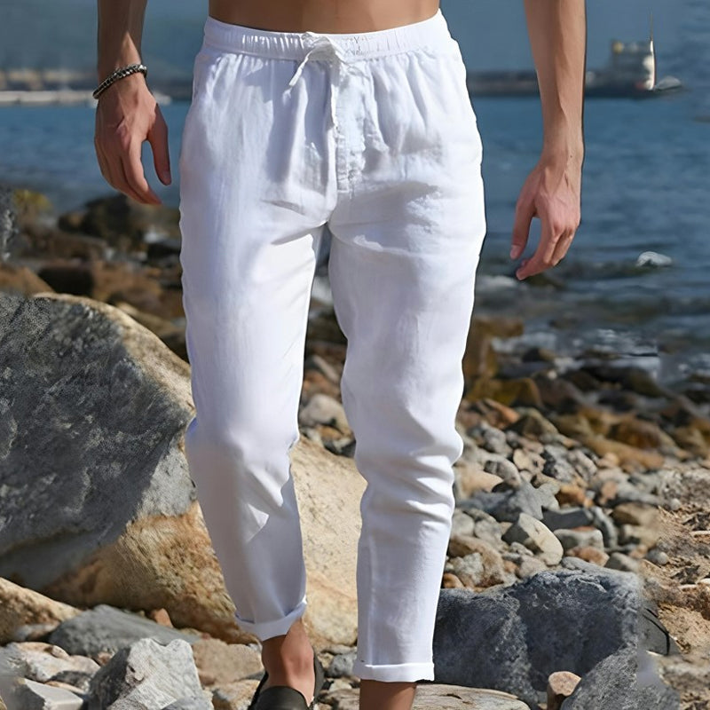 Men's Solid Color Cotton Linen Vacation Pants 45194084Y