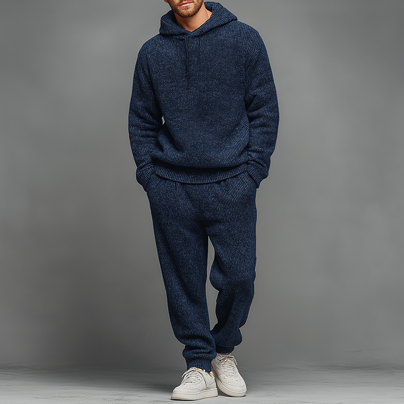 Men's Retro Casual Knit Hoodie And Pants Two-Piece Set MTA2819J9TO