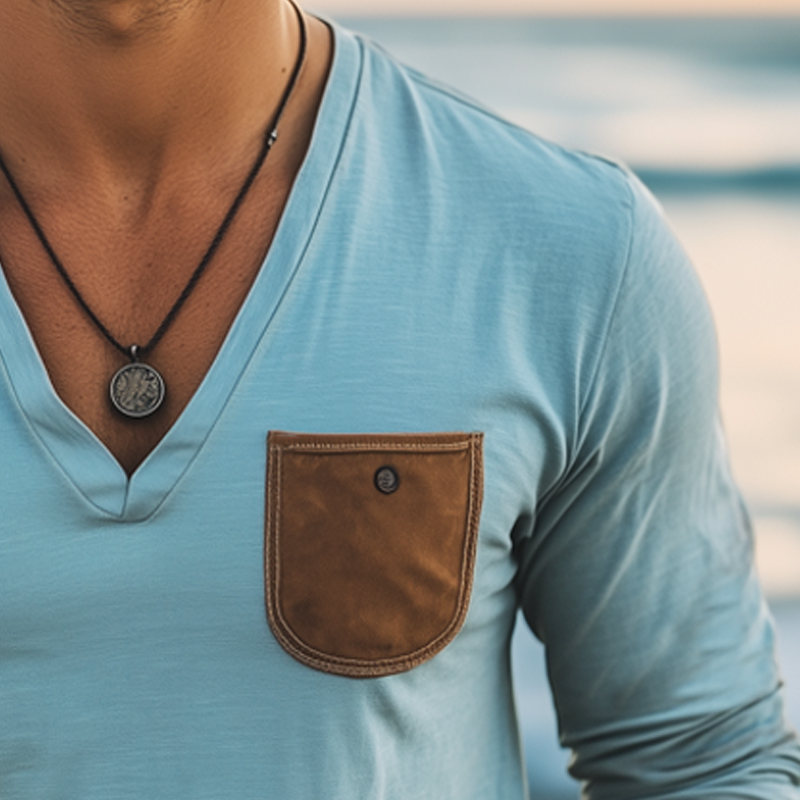 Men's Basic Deep V Neck Cotton Long Sleeve T-Shirt MTA2849G2U