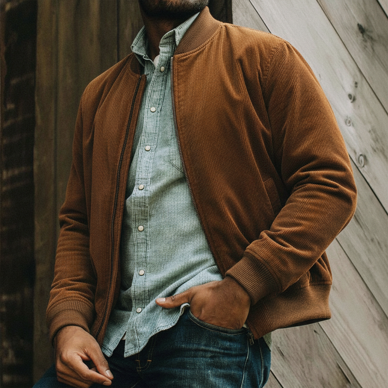 Men's Classic Caramel Corduroy Zip-Up Jacket MTA0607K9U