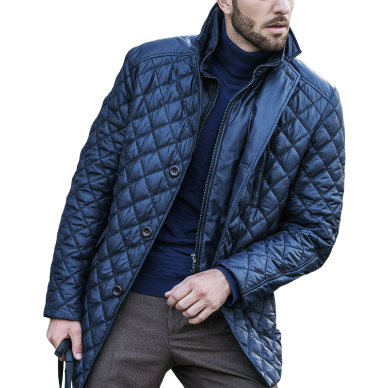 Men's Classic Royal Blue Quilted PU Leather Jacket MTA2024J7U