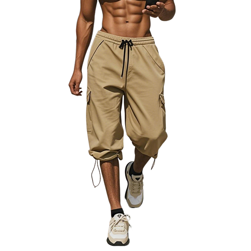 Men's Fashion Solid Elastic Waist Multi-pocket Sports Shorts MTA1902E4Z