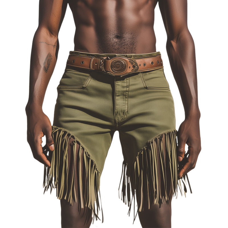 Men's Western Cowboy Style Vintage Tassel Denim Shorts MTA1205E9U