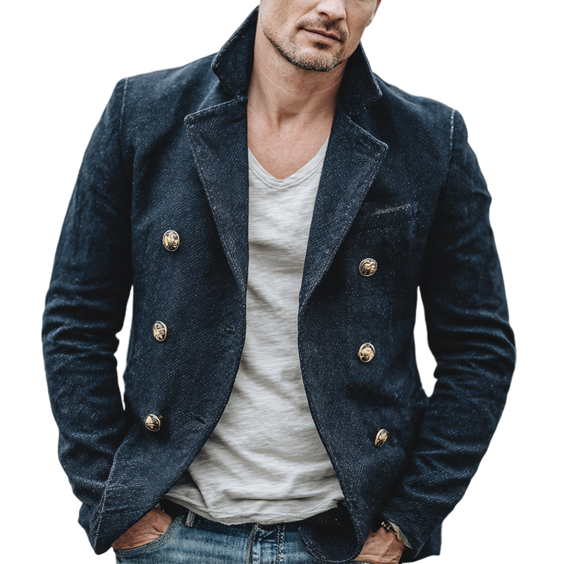 Men's Lapel Washed Denim Jacket MTA2928K6X