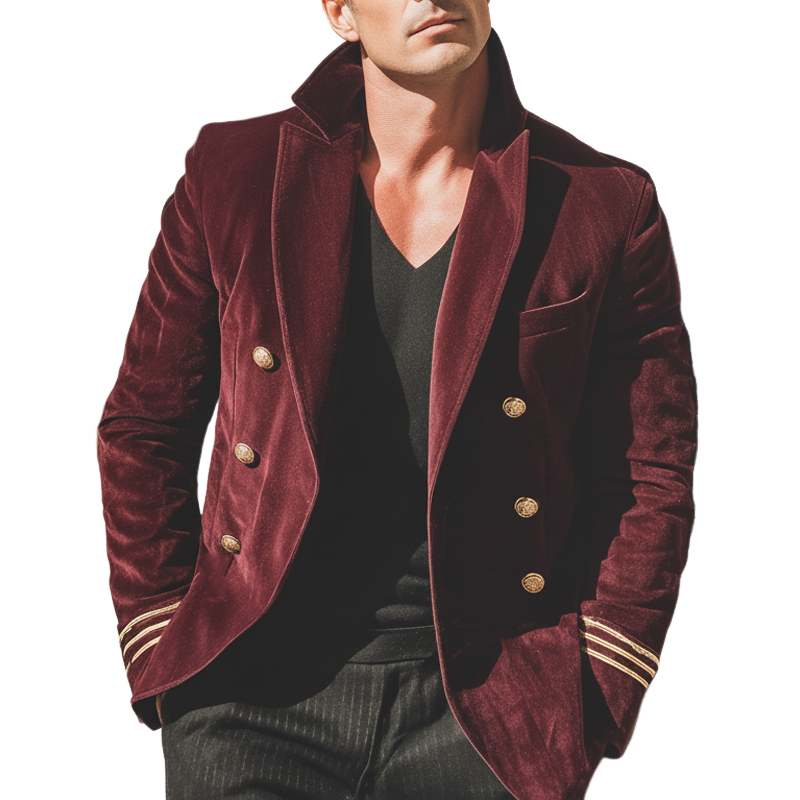 Men's Classic Burgundy Velvet Double-Breasted Notch Lapel Jacket MTA2632I7U