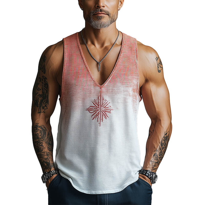 Men's Summer Fashion Gradient Print Waffle Tank Top MTA2677F3P