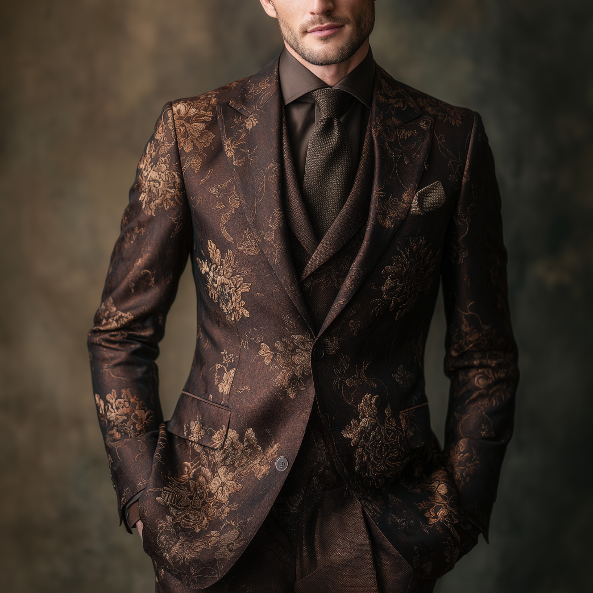Men's Classic Vintage Floral Print Cotton Blend Single-Breasted Slim-Fit Blazer MTA0683H7K