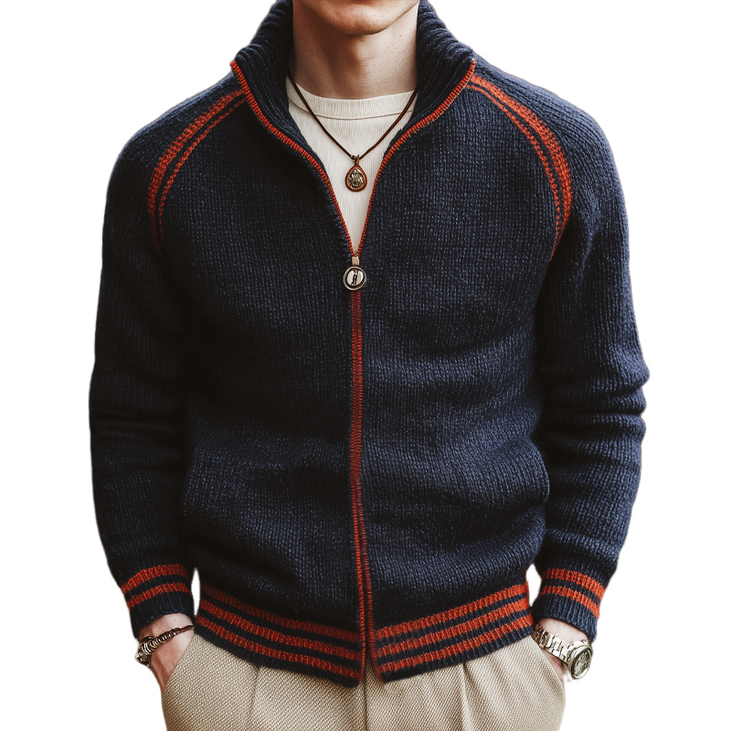 Men's Classic Stand Collar Colorblock Zippered Knit Cardigan MTA3037I7U