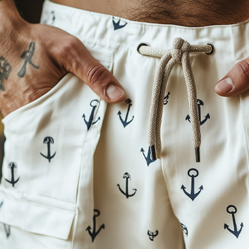 Men's Summer Casual Anchor Print Lace-Up Shorts MTA1980G6U