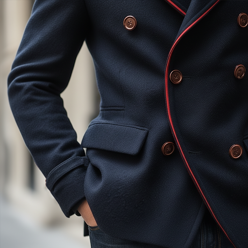 Men's Winter Fashion Color-Blocked Double-Breasted Faux Wool Jacket MTA1725K9P