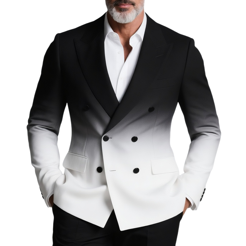 Men's Gradient Peak Lapel Double Breasted Casual Blazer MTA2852G6Z