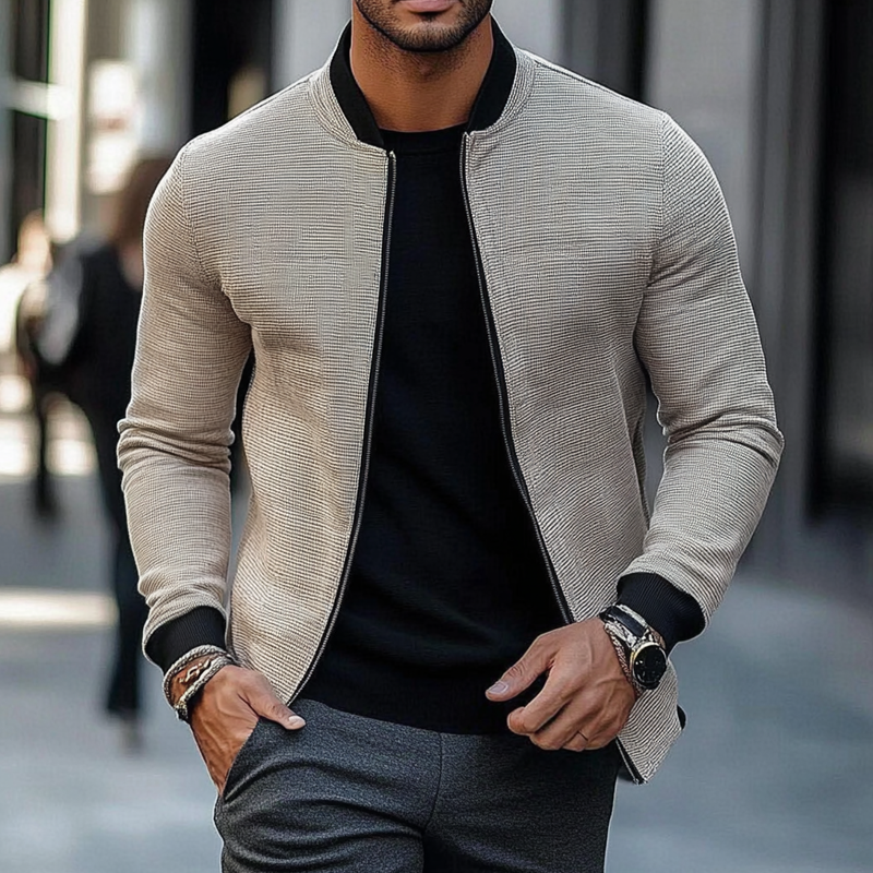 Men's Sporty Contrast Baseball Collar Jacket MTA2072H0X