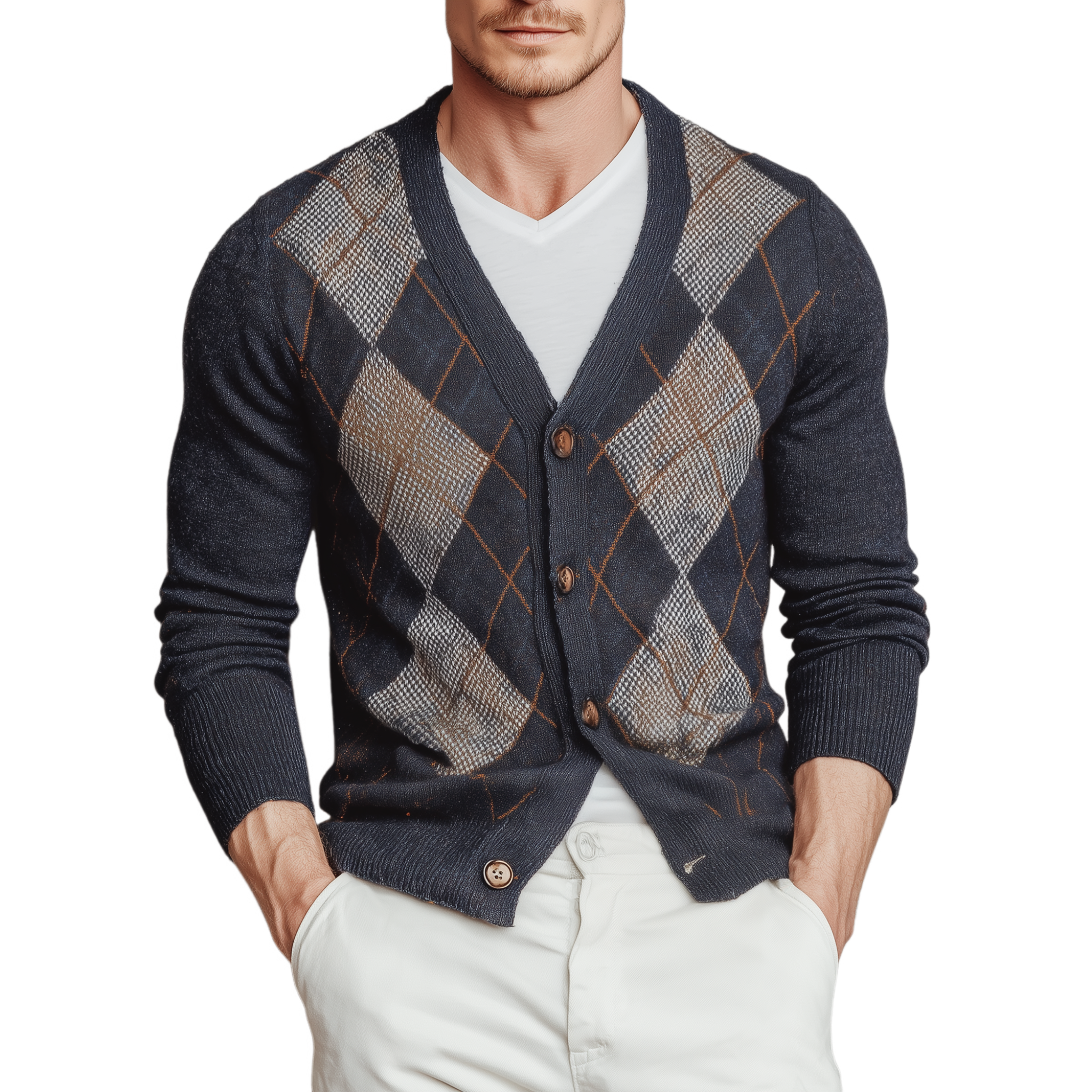 Men's Classic Retro Diamond Check Slim Fit Knit Cardigan MTA2809G4K