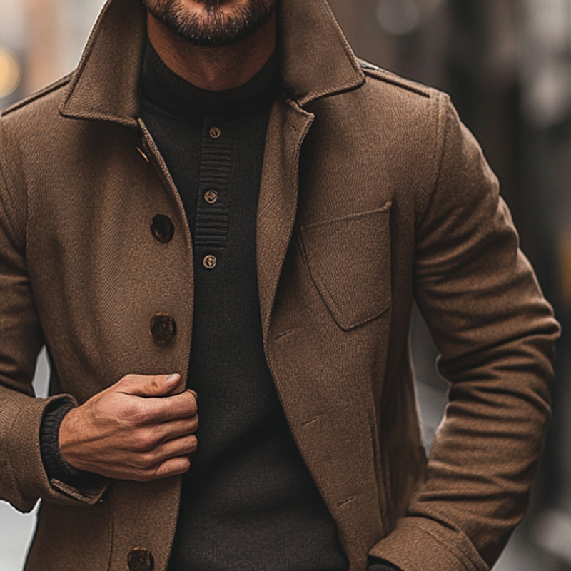 Men's Solid Color Imitation Wool Blend Lapel Single-breasted Jacket MTA2848I2X